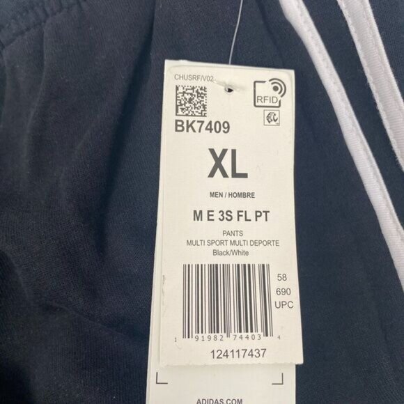 adidas Mens Essentials 3-stripes Fleece Jogger Pant Black White Size XL New - Picture 6 of 16